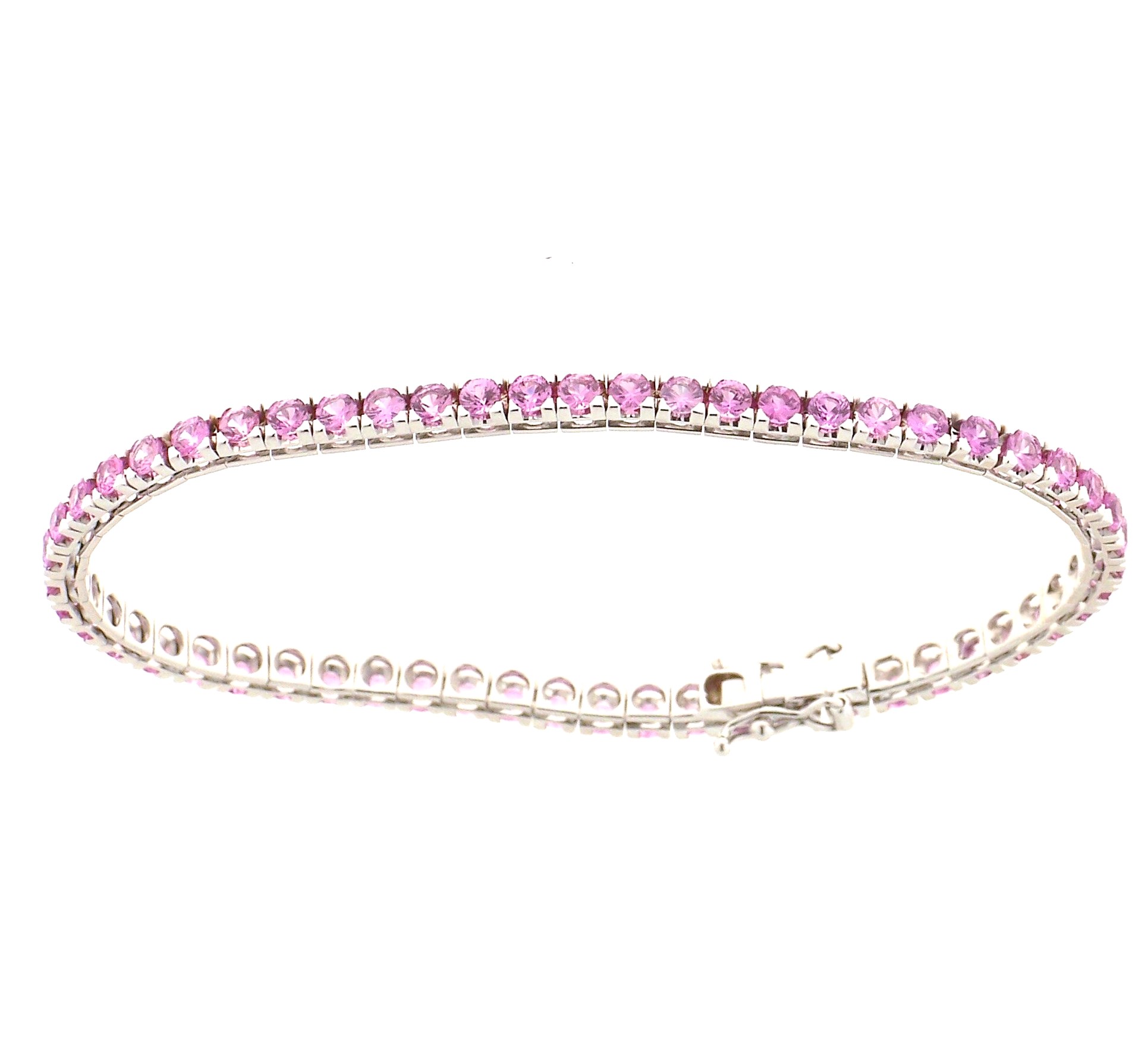 BRACCIALE TENNIS IN ORO BIANCO E ZAFFIRI ROSA NATURALI